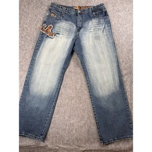 Vintage Y2K 90s Akademiks Men's 40 True Fit Baggy Hip Hop Embroidered Jeans
